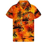 King Kameha Funky-Hawaii-Hemd, Herren, Kurzarm, JK-Surf, Orange, XS