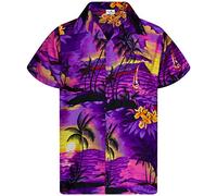 King Kameha Funky-Hawaii-Hemd, Herren, Kurzarm, JK-Surf, Violett, L