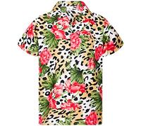 King Kameha Funky Hawaii-Hemd, Herren, Kurzarm, Leopard-Flowers, Beige-Natural, XS