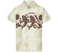 King Kameha Funky Hawaii-Hemd, Herren, Kurzarm, Maori-Chest, Beige, XXL