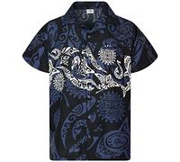 King Kameha Funky Hawaii-Hemd, Herren, Kurzarm, Maori-Chest, Schwarz, S