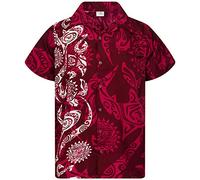 King Kameha Funky Hawaii-Hemd, Herren, Kurzarm, Maori-Wedding, Maroon-Rot, 4XL