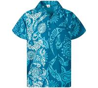 King Kameha Funky Hawaii-Hemd, Herren, Kurzarm, Maori-Wedding, Türkis, M