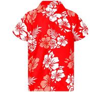King Kameha Funky-Hawaii-Hemd, Herren, Kurzarm, Mono-Hibiscus, Rot-Weiß, XS