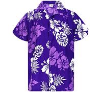 King Kameha Funky-Hawaii-Hemd, Herren, Kurzarm, Mono-Hibiscus, Violett-Weiß, 6XL