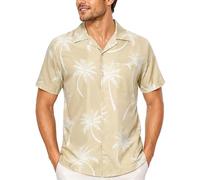 King Kameha Funky-Hawaii-Hemd, Herren, Kurzarm, Palm-Shadow, Beige, 3XL