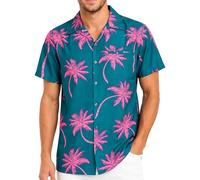 King Kameha Funky-Hawaii-Hemd, Herren, Kurzarm, Palm-Shadow, Dunkel-Grün-Pink, XL