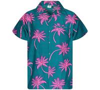 King Kameha Funky-Hawaii-Hemd, Herren, Kurzarm, Palm-Shadow, Dunkel-Grün-Pink, XXL