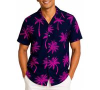 King Kameha Funky-Hawaii-Hemd, Herren, Kurzarm, Palm-Shadow, Navy-Pink, 6XL