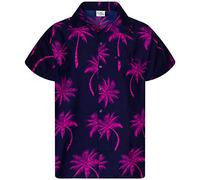 King Kameha Funky-Hawaii-Hemd, Herren, Kurzarm, Palm-Shadow, Navy-Pink, XL