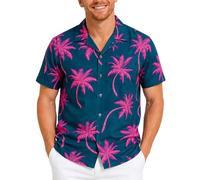 King Kameha Funky-Hawaii-Hemd, Herren, Kurzarm, Palm-Shadow, Petrol-Pink, 3XL