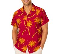King Kameha Funky-Hawaii-Hemd, Herren, Kurzarm, Palm-Shadow, Rot-Gelb, 3XL