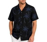 King Kameha Funky-Hawaii-Hemd, Herren, Kurzarm, Palm-Shadow, Schwarz, 3XL