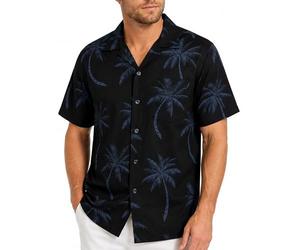 King Kameha Funky-Hawaii-Hemd, Herren, Kurzarm, Palm-Shadow, Schwarz, 3XL