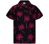 King Kameha Funky-Hawaii-Hemd, Herren, Kurzarm, Palm-Shadow, Schwarz-Rot, L