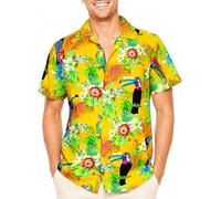 King Kameha Funky Hawaii-Hemd, Herren, Kurzarm, Parrot-Cockatoo, Gelb, 6XL