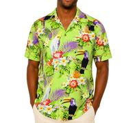King Kameha Funky Hawaii-Hemd, Herren, Kurzarm, Parrot-Cockatoo, Hell-Grün, 5XL