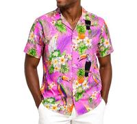 King Kameha Funky Hawaii-Hemd, Herren, Kurzarm, Parrot-Cockatoo, Hell-Rosa, L