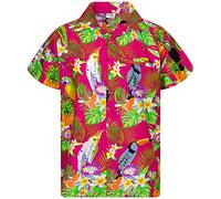 King Kameha Funky Hawaii-Hemd, Herren, Kurzarm, Parrot-Cockatoo, Pink, XL