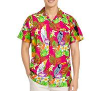 King Kameha Funky Hawaii-Hemd, Herren, Kurzarm, Parrot-Cockatoo, Pink, XXL