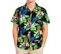 King Kameha Funky Hawaii-Hemd, Herren, Kurzarm, Parrot-Cockatoo, Schwarz, 5XL