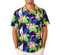 King Kameha Funky Hawaii-Hemd, Herren, Kurzarm, Parrot-Cockatoo, Violett, XXL