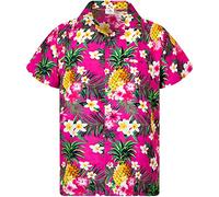 King Kameha Funky Hawaii-Hemd, Herren, Kurzarm, Pineapple-Flowers, Pink, L