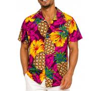 King Kameha Funky Hawaii-Hemd, Herren, Kurzarm, Pineapple-Hibiscus, Magenta-Pink, M