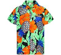 King Kameha Funky Hawaii-Hemd, Herren, Kurzarm, Pineapple-Hibiscus, Schwarz-Grün, 5XL