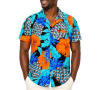 King Kameha Funky Hawaii-Hemd, Herren, Kurzarm, Pineapple-Hibiscus, Schwarz-Türkis, 4XL