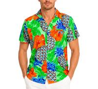 King Kameha Funky Hawaii-Hemd, Herren, Kurzarm, Pineapple-Hibiscus, Shadow-Grün, M