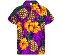 King Kameha Funky Hawaii-Hemd, Herren, Kurzarm, Pineapple-Hibiscus, Violett, L