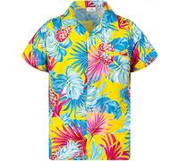 King Kameha Funky Hawaii-Hemd, Herren, Kurzarm, Pineapple-Leaves, Gelb, L
