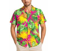 King Kameha Funky Hawaii-Hemd, Herren, Kurzarm, Pineapple-Leaves, Pink, S