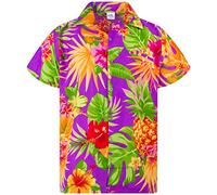 King Kameha Funky-Hawaii-Hemd, Herren, Kurzarm, Pineapple, Violett, XL