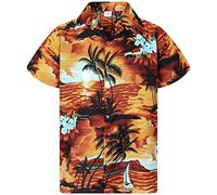 King Kameha Funky-Hawaii-Hemd, Herren, Kurzarm, Surf, Braun-Türkis, L