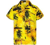 King Kameha Funky-Hawaii-Hemd, Herren, Kurzarm, Surf, Gelb, L