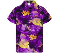 King Kameha Funky-Hawaii-Hemd, Herren, Kurzarm, Surf, Violett, L