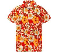 King Kameha Funky Hawaii-Hemd, Herren, Kurzarm, Tropical-Hibiscus, Rot-Gelb, XL