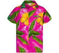 King Kameha Funky Hawaii-Hemd, Kurzarm, Big-Flower, Hell-Pink, 6XL