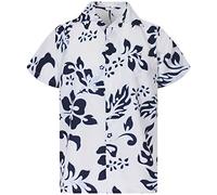 King Kameha Funky-Hawaii-Hemd, Kurzarm, Hibiscus, Weiß-Navy, 9XL