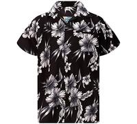 King Kameha Funky Hawaii Hemd Männer - Komfortables Hawaiihemd Herren Kurzarm, Mono-Flowers, Schwarz-Grau, XS