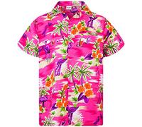 King Kameha Funky Hawaii Hemd Männer - Luftiges Hawaiihemd Herren Kurzarm, Flamingos, Pink, L