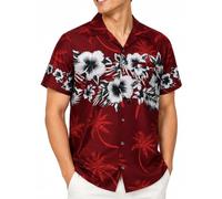 King Kameha Funky Hawaii Hemd Männer - Tropisches Hawaiihemd Herren Kurzarm, Flower-Chest, Rot, 3XL