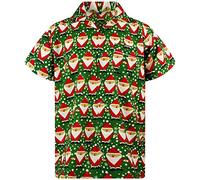 King Kameha Funky-Hawaii-Hemd, Weihnachten, Herren, Kurzarm, Chistmas-Santa-Allover, Grün, 3XL