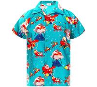 King Kameha Funky-Hawaii-Hemd, Weihnachten, Herren, Kurzarm, Chistmas-Space-Santa, Türkis, L