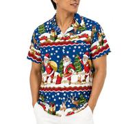 King Kameha Funky-Hawaii-Hemd, Weihnachten, Herren, Kurzarm, Christmas-Border-Print, Blau, S