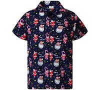 King Kameha Funky-Hawaii-Hemd, Weihnachten, Herren, Kurzarm, Christmas, Candy-Cane, Dunkel-Blau, 3XL
