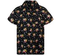 King Kameha Funky-Hawaii-Hemd, Weihnachten, Herren, Kurzarm, Christmas-Drunk-Santa, Schwarz, 4XL