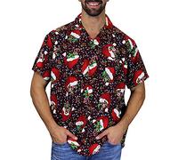 King Kameha Funky-Hawaii-Hemd, Weihnachten, Herren, Kurzarm, Christmas-Flying-Hats, Rot, XL